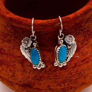Native American Navajo Sterling Silver Turquoise Dangling Earrings